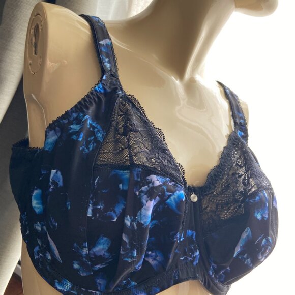 38H Elomi Morgan in colour "twilight" Black with blue floral bra El4110 - Picture 5 of 11